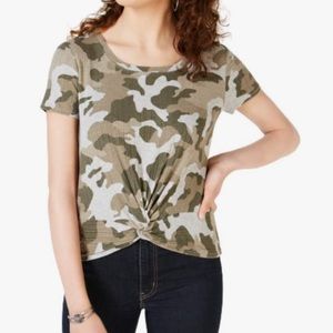 Hippie Rose Camouflage Twist-Front Rib Top